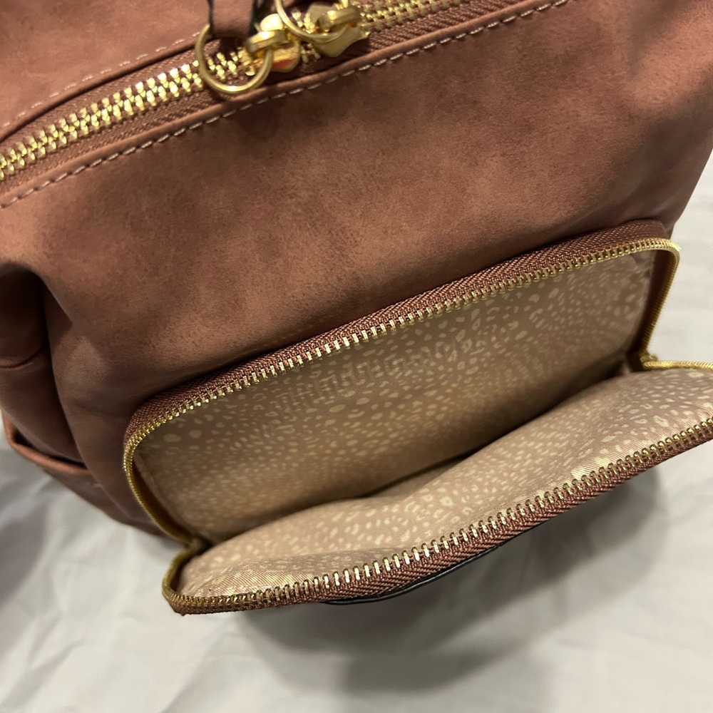 VR NYC Violet Ray Cinnamon Brown Vegan Suede Backpack NWT - Picture 12 of 13